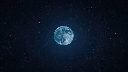 Obraz premium Starry night sky with a bright, oversized full moon. Imaginative backdrop with lifelike concept art for digital painting and video game scenes. Photograph suitable for academic publication.