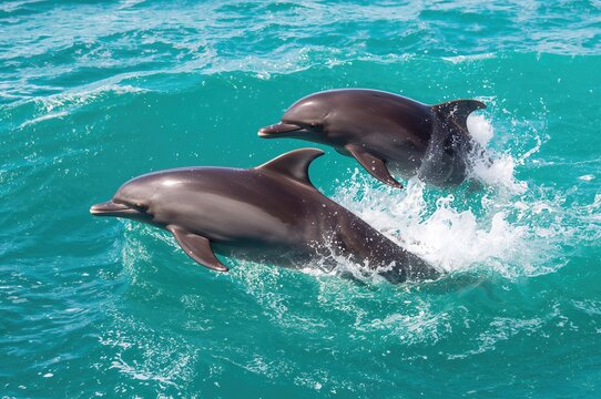 Dusky Dolphins twist and twirl while leaping through the ocean