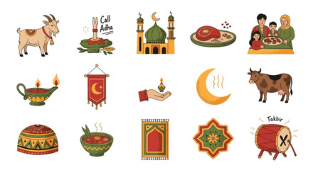 Fototapeta premium Eid al-Adha Holiday Icons Celebrating Sacrifice and Community
