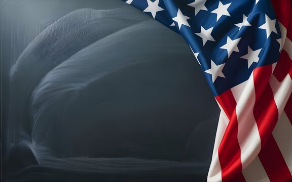 American flag waving in front of a dark, textured background, representing patriotism and national pride - Powered by Adobe