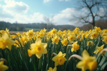 Obraz premium Vibrant meadow filled with yellow daffodils in full bloom