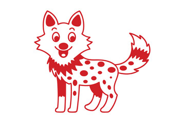 Animated red outline cartoon dog happily standing with polka dot patterned fur on a white surface