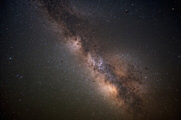 Milky Way galaxy photo created by merging several exposures into a single image, includes noise