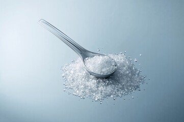 A Metal Spoon Containing Pure Menthol Crystals Against a Blue Backdrop