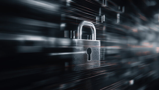 Cybersecurity Concept with Digital Lock and Data Streams