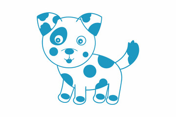 Blue outline illustrates a cartoon puppy with spots isolated on a plain white background