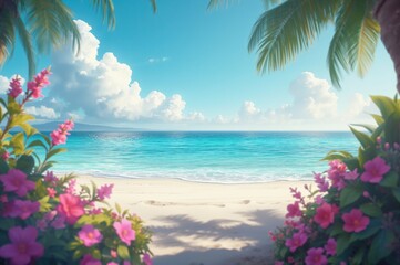 Fototapeta premium Cartoon Illustration of a Seaside Scene