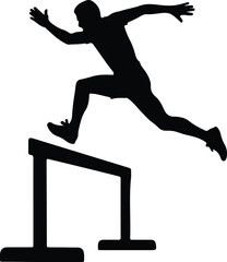Vector athlete jumping over hurdle black silhouette illustrator