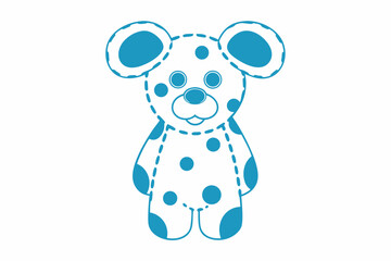 Blue spotted bear stands prominently showing outline on a white background