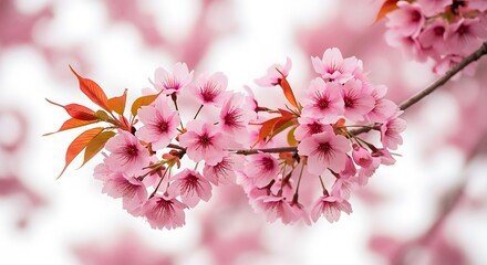 Obraz premium Delicate pink cherry blossoms on a branch with a soft, blurred background