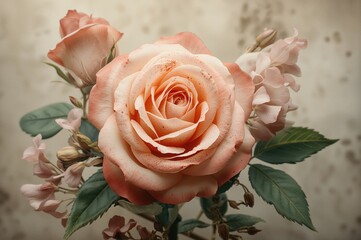 Vintage dry rose flower with natural beauty and retro floral colors
