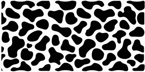 Abstract black and white cow print pattern with irregular organic shapes and spots