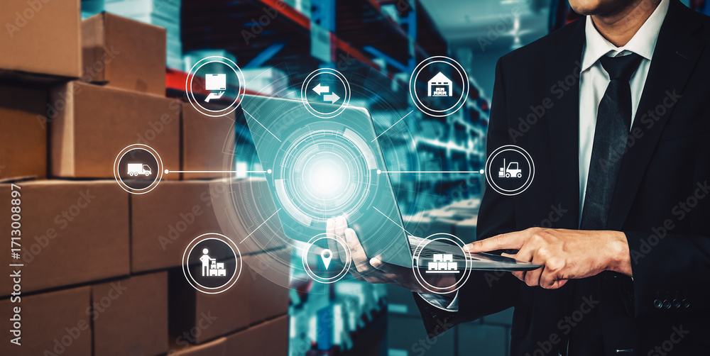 Poster smart warehouse management system with innovative internet of things technology to identify package 