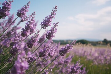 Obraz premium Close-up shot of purple lavender blooms in a natural meadow setting