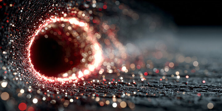 a glittering and sparkling light trail with bokeh effects, in a color scheme of red, pink, and gold, against a dark background, a cinema 4d render