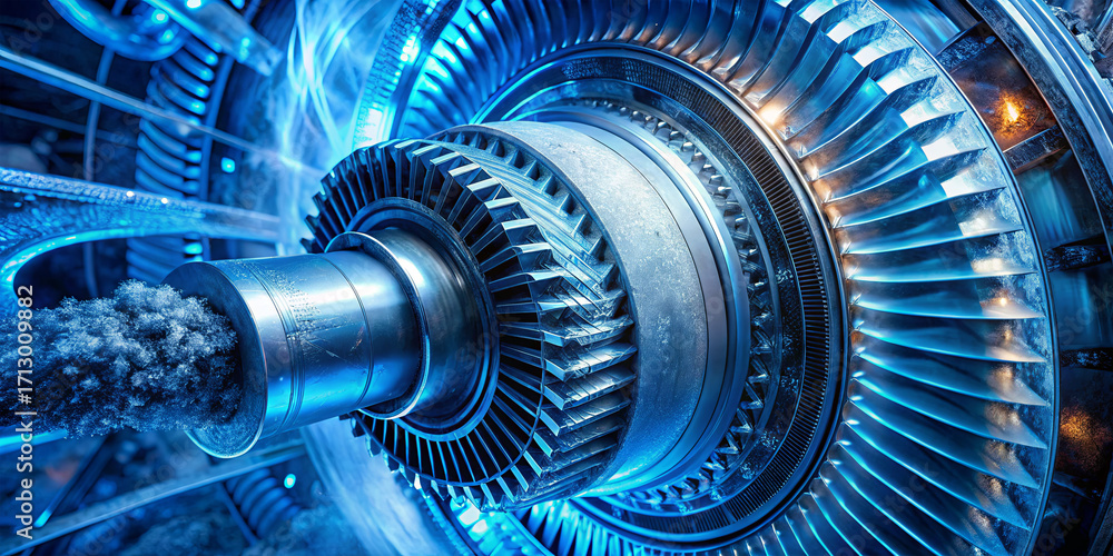 Poster detailed view of a modern jet engine showcasing the complex turbine and components. the powerful mac
