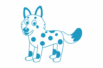 Cartoon dog outline smiles with turquoise spots on its white body