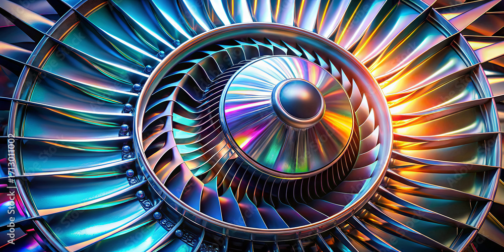 Poster this close-up view of an aircraft turbine reveals a stunning array of colors and textures. the desig
