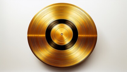 realistic gold vinyl record on a white background creating a minimalist aesthetic record player turntable audio pop culture technology album groove vintage minimalist disc vinyl