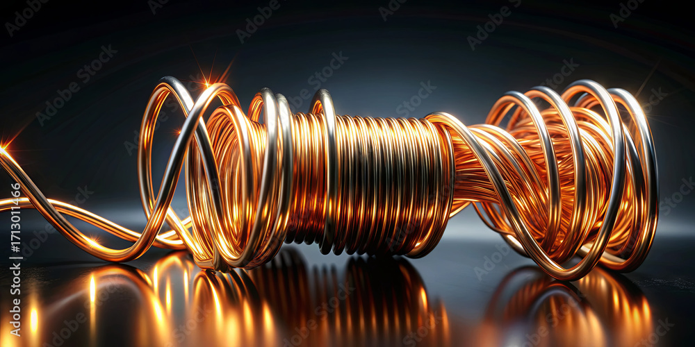 Aufkleber metallic coils of golden wire twist and turn in an elegant arrangement, reflecting light and creatin