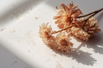 Textured background featuring dried flowers and margins of Phyllikaelechoides, emphasizing light and space in art and design