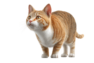 Curious orange tabby cat with striped fur and alert expression, cut out