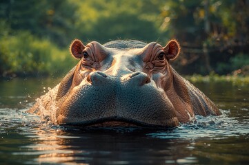 Fototapeta premium Close-up of a hippopotamus's face