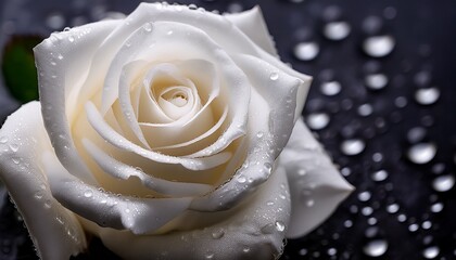 a white rose with water droplets captivates the heart