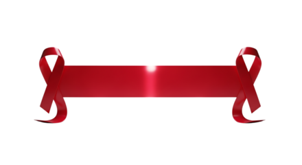 Red ribbon banner isolated on transparent background for awareness campaigns