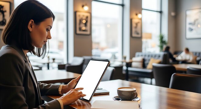 Businesswoman working with a tablet and a cup of coffee