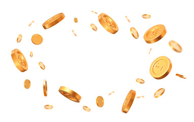 3d flying Vietnam Dong golden coins coins with different angles. Stock vector illustration on isolated background.	