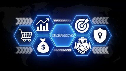 Futuristic technology infographic with icons for business growth finance security shopping and - Powered by Adobe