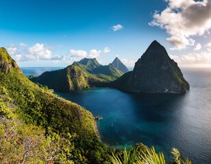panorama of pitons at saint lucia caribbean