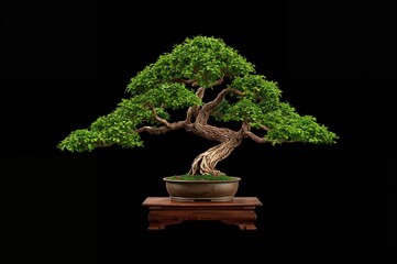 Elegant miniature tree in a wooden container against a dark backdrop, ideal for office or home decor