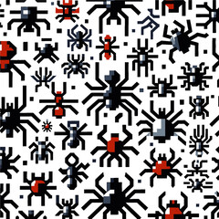 Retro Pixel Art Spiders and Ants in Classic 8-Bit Style