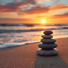 Zen stone balance with ocean view