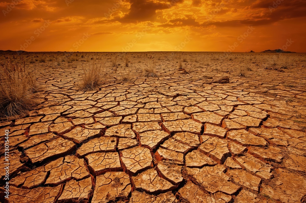 Poster dried, fractured soil terrain with intricate patterns