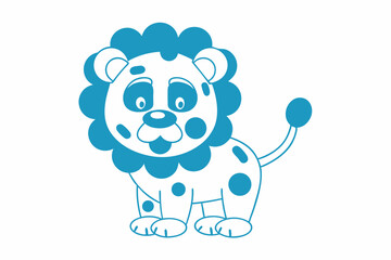 Cartoon lion displays bright cyan fur and playful polka dots on a white backdrop