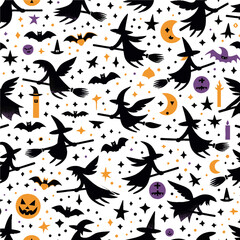 Witches and Spooky Silhouettes in Playful Halloween Style with Copy Space