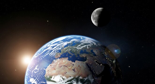 Earth and Moon in Space. - Powered by Adobe