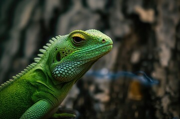 Fototapeta premium Close-up of a vibrant green lizard with textured skin