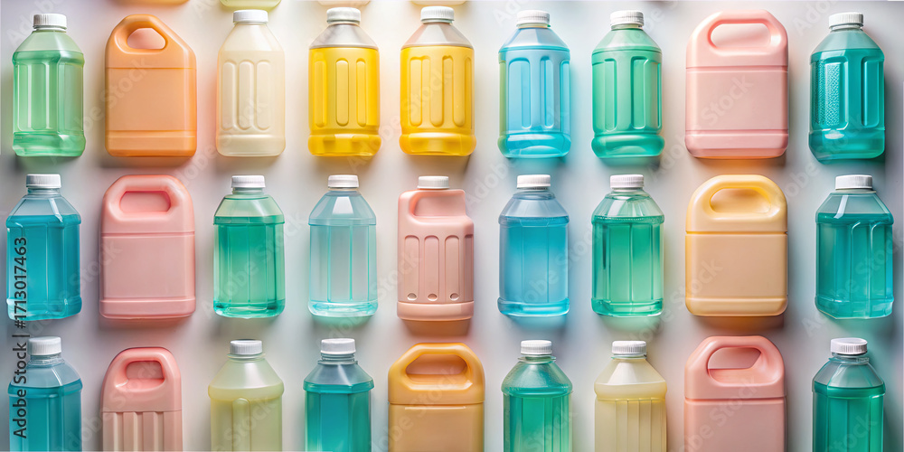 Aufkleber containers filled with various colored liquids are neatly arranged in a grid pattern. the vibrant bo