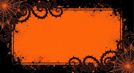Dark Orange Halloween Frame with Spooky Swirls and Web Accents