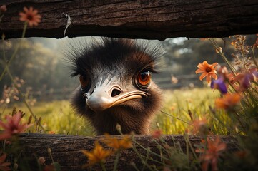 Fierce bird peering intensely through a barrier, close-up of sharp animal eye