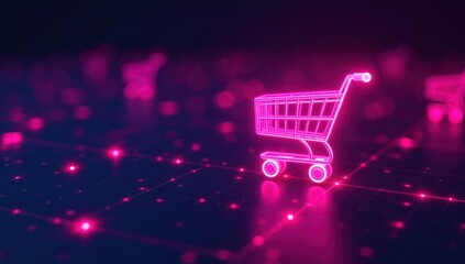 The Future of E-commerce: A Digital Grid of Shopping Carts. Suitable for use in presentations or articles about the evolution of online retail, technological trends