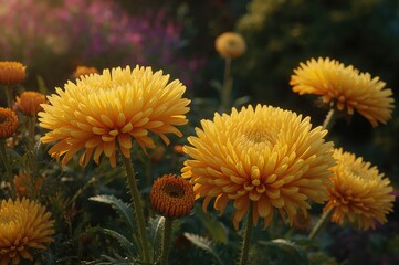 Gorgeous yellow blossoms bathed in early sunlight