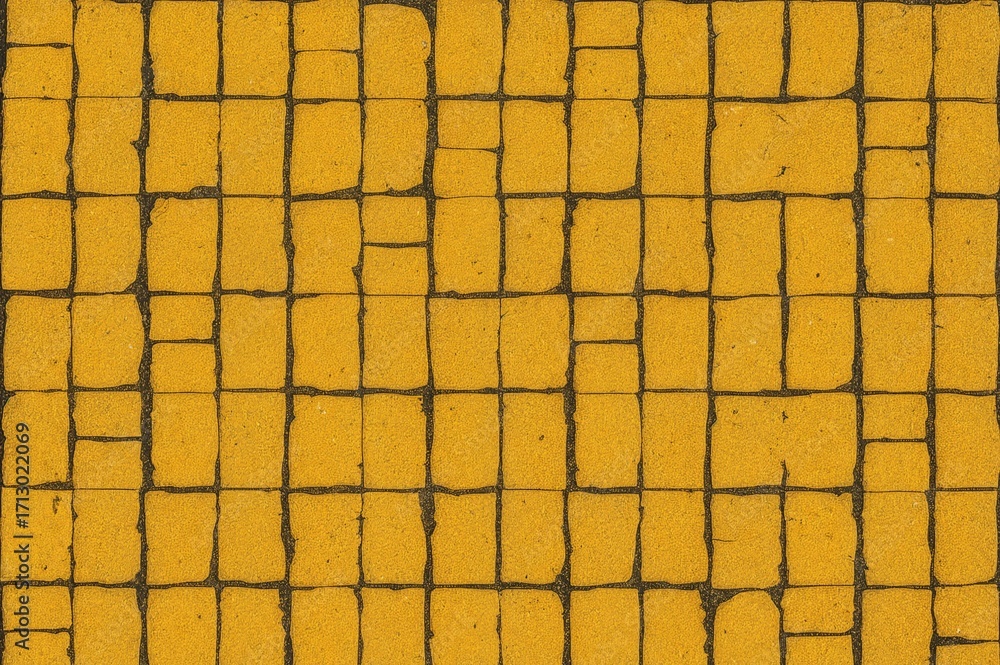 Poster continuous yellow stone floor pattern. detailed close-up of pavement surface. uniform texture with f