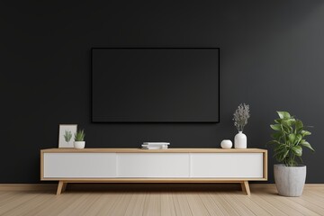 Minimalist TV Room with a Black Wall and Contemporary TV Stand