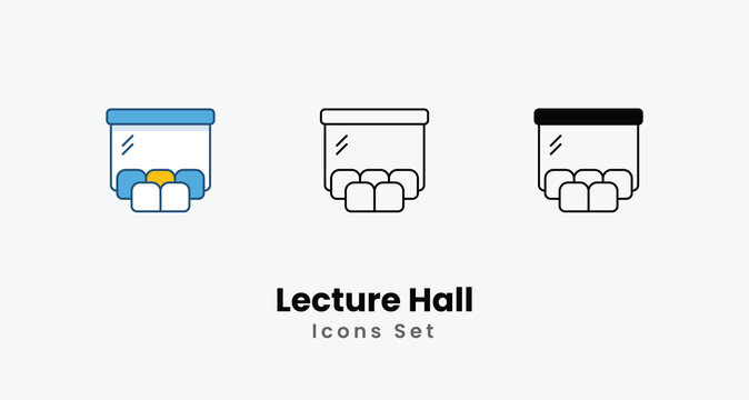 Lecture Hall Icons thin line and glyph vector icon stock illustration