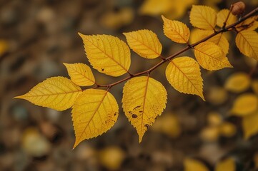 Fototapeta premium Close-up of orange fall leaves hanging on a twig